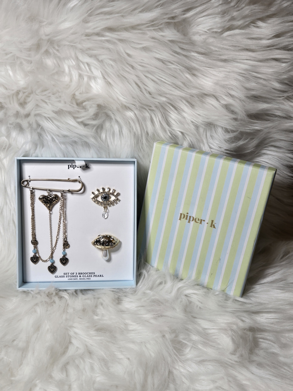 piper•k Gold and Turquoise Charm Brooch Set - 3 Piece